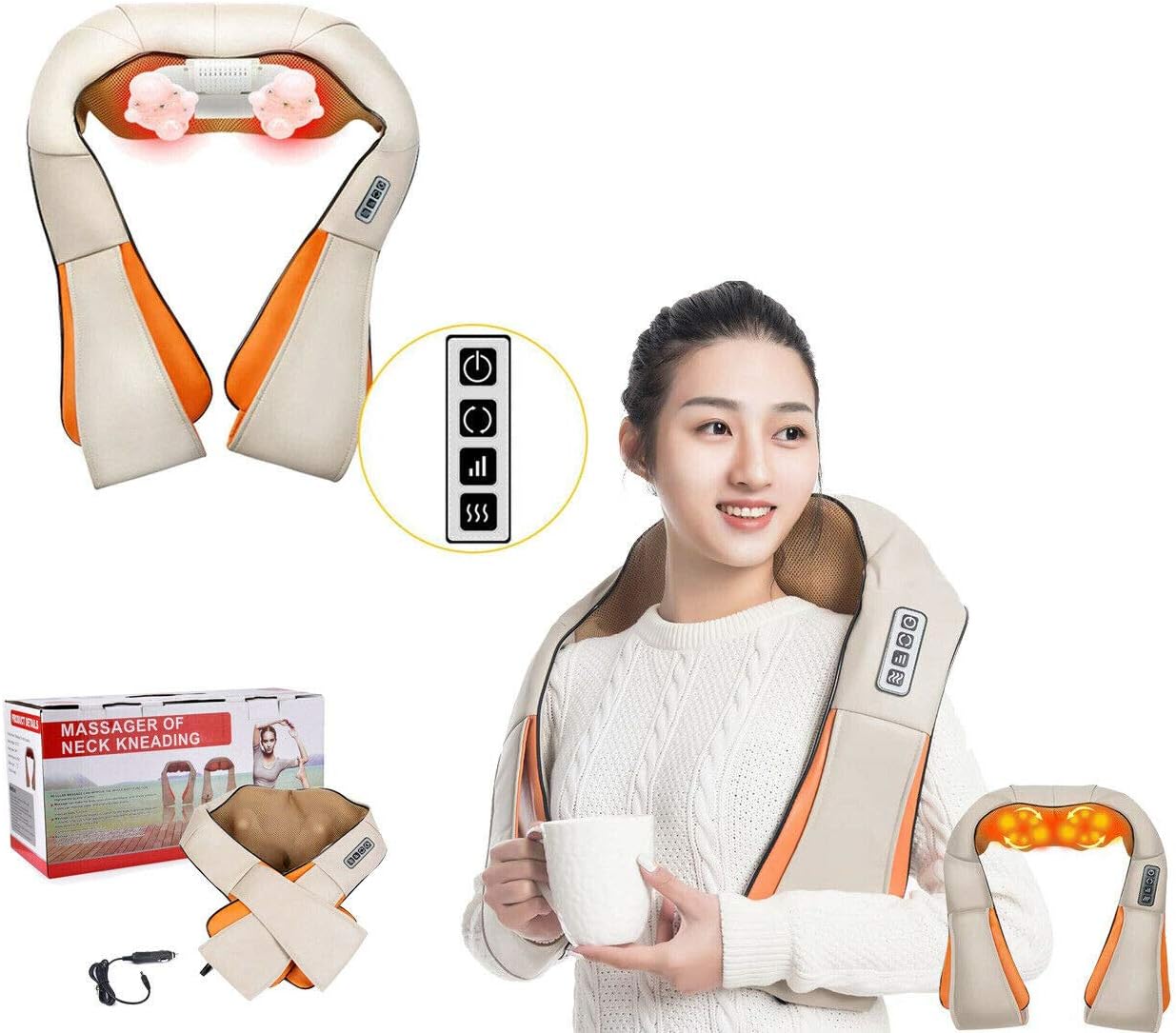 Massaggiatore Shiatsu Cervicale Termico per Collo, Spalle, Schiena, Gambe e Glutei