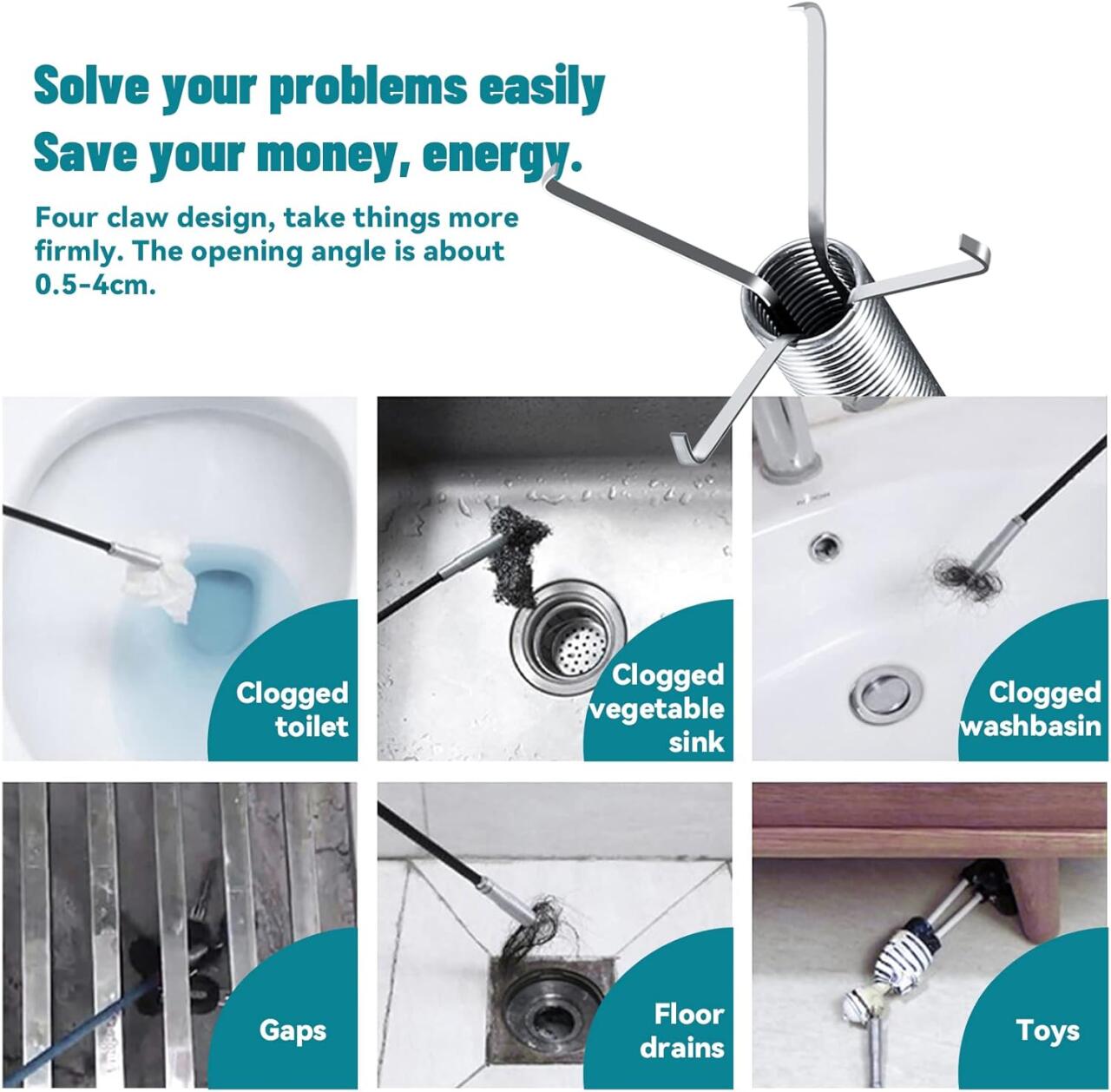 Desatascador de tuberías con garras