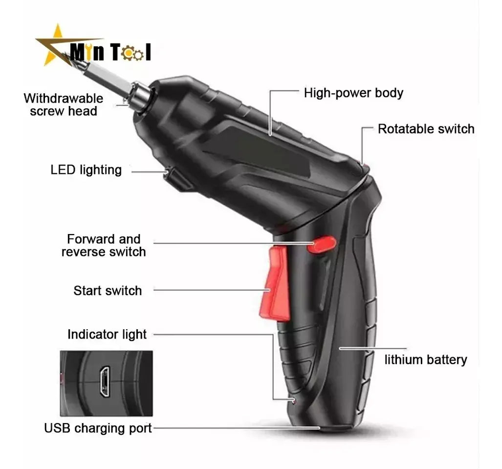 Destornillador Inalámbrico 4.8V con 47 Piezas – Herramienta Versátil para Todo Tipo de Trabajos
